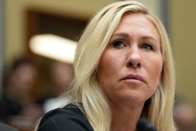 Marjorie Taylor Greene participating in a House Oversight Committee on Capitol Hill September 28, 2023 in Washington, DC.