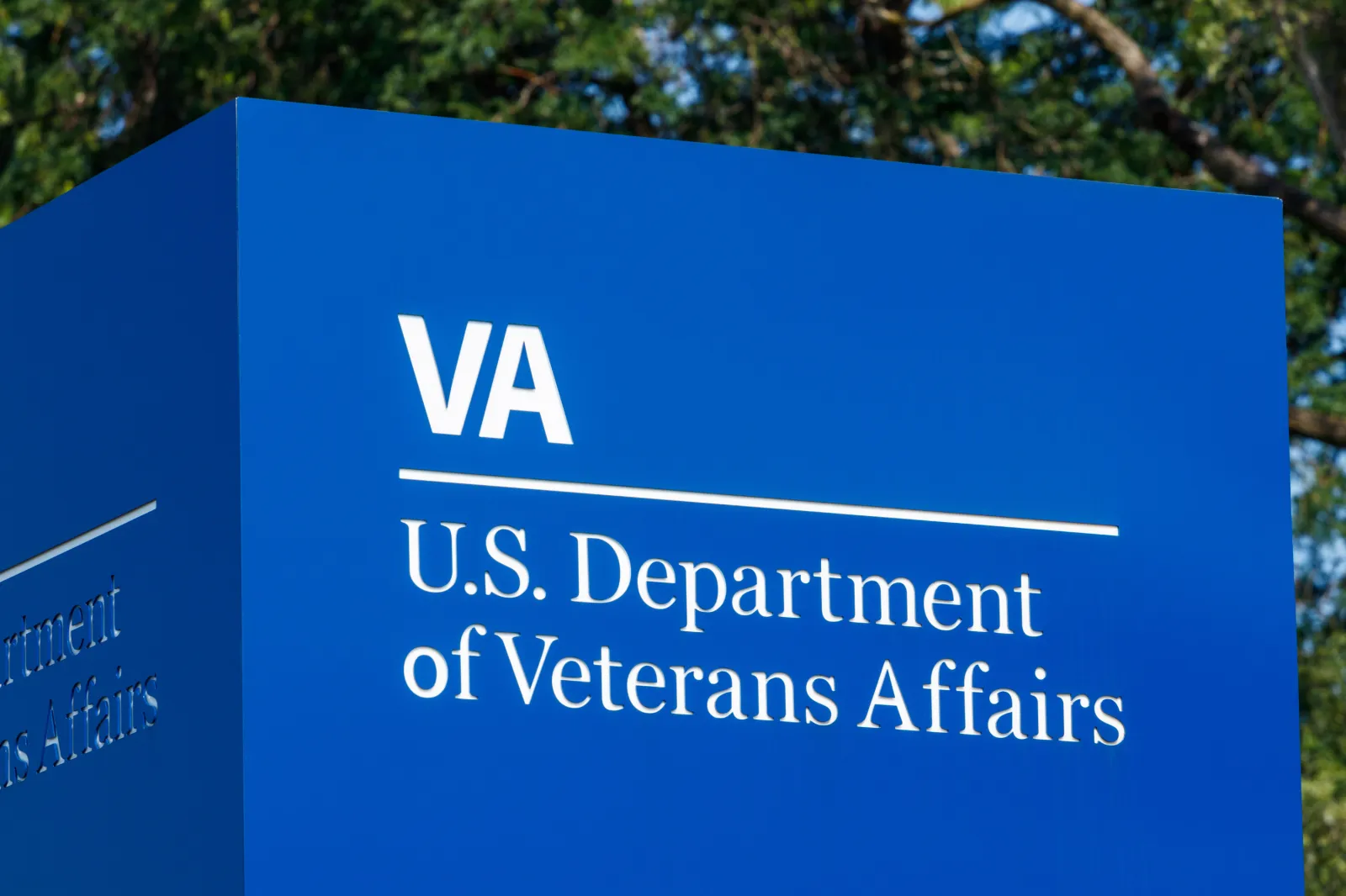 Signage and logo of the U.S. Department of Veterans Affairs - stock photo