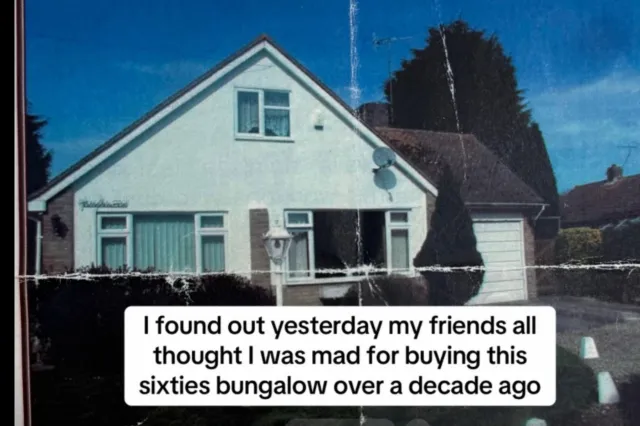 Screenshot from video of woman who buys "ugly" 1960s bungalow in England, U.K.