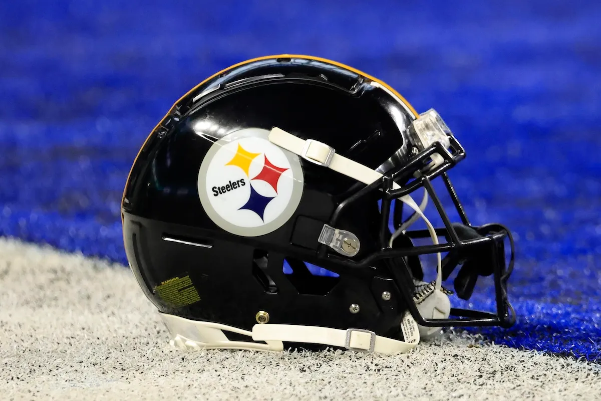 Pittsburgh Steelers helmet on field for game against Indianapolis Colts