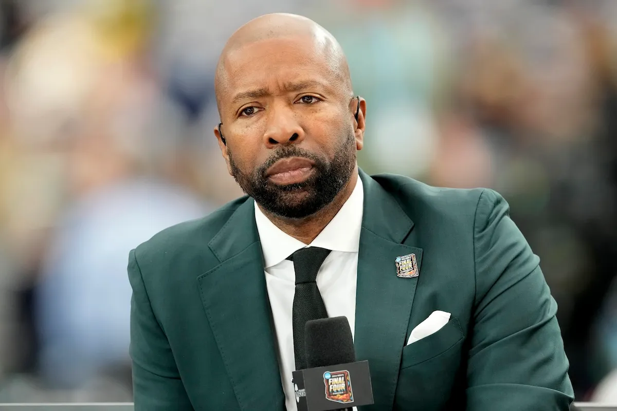 Basketball analyst Kenny Smith at NCAA Men's Basketball Tournament Final Four semifinal game