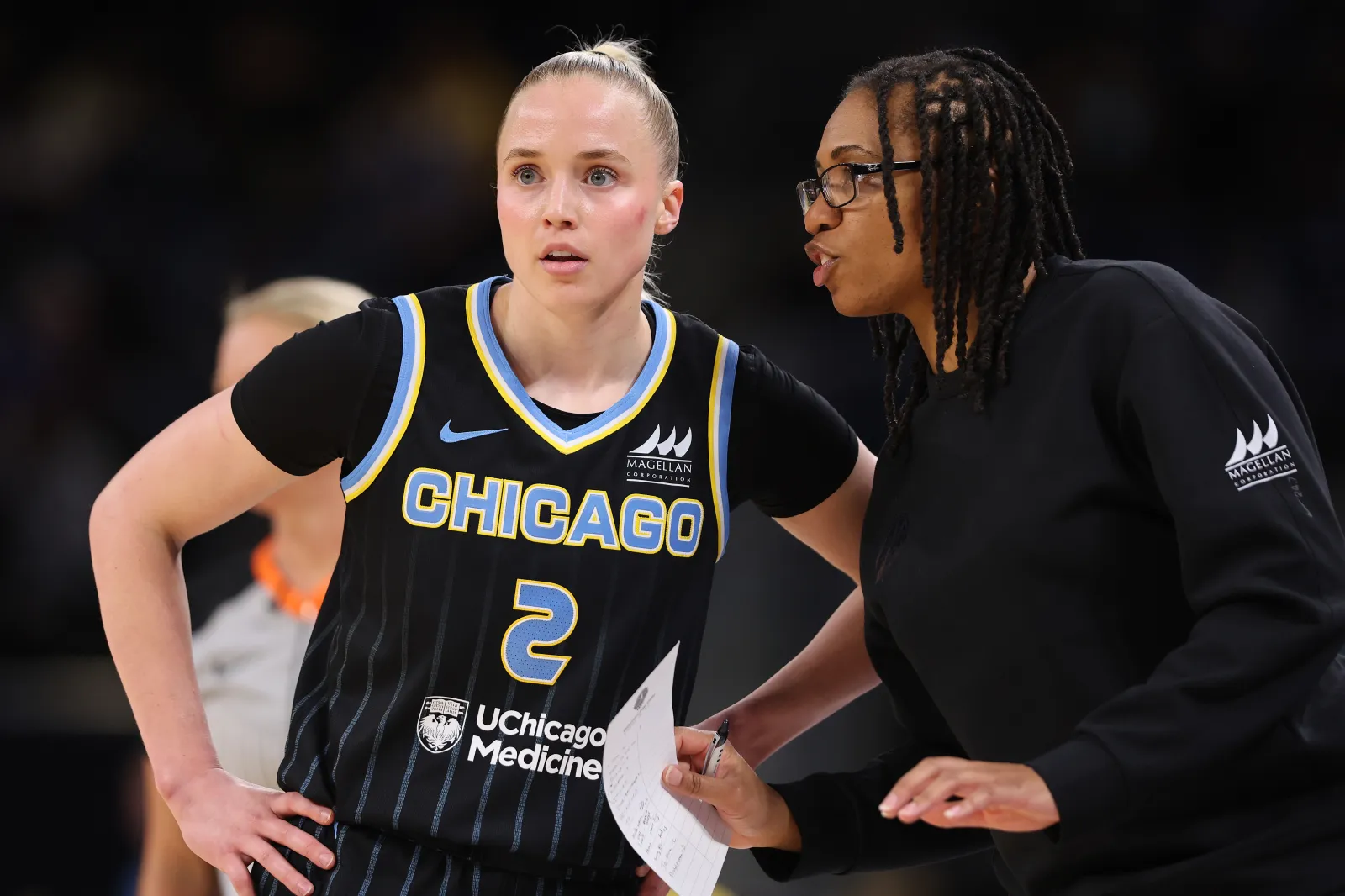 Chicago Sky star Hailey Van Lith and assistant coach Tanisha Wright