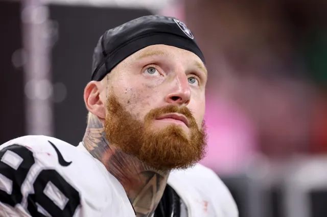 Maxx Crosby #98 of the Las Vegas Raiders reacts on the sideline in the second half against the Houston Texans at NRG Stadium on December 21, 2025 in Houston, Texas.