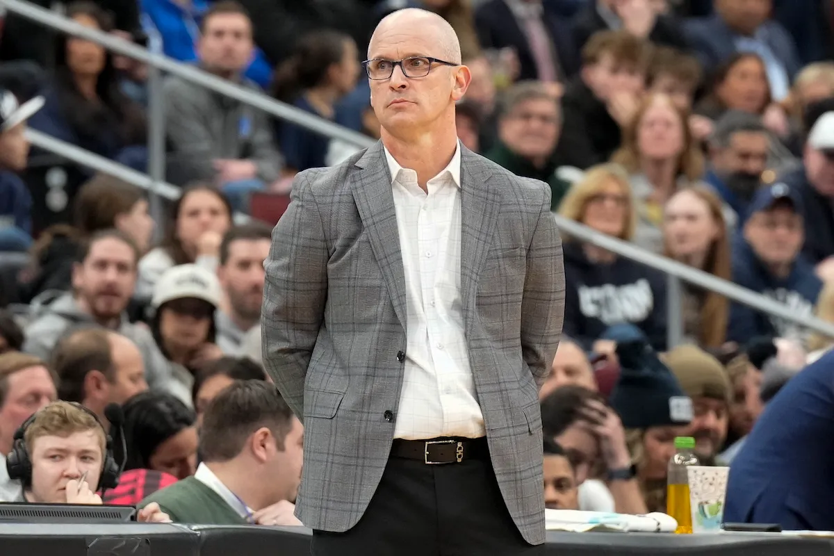 UConn Huskies men's basketball coach Dan Hurley at Seton Hall game