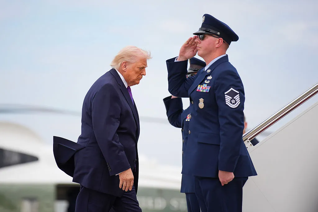 President Donald Trump boards Air Force One at Joint Base Andrews, Maryland, on Wednesday. (Photo by Andrew Harnik/Getty Images)