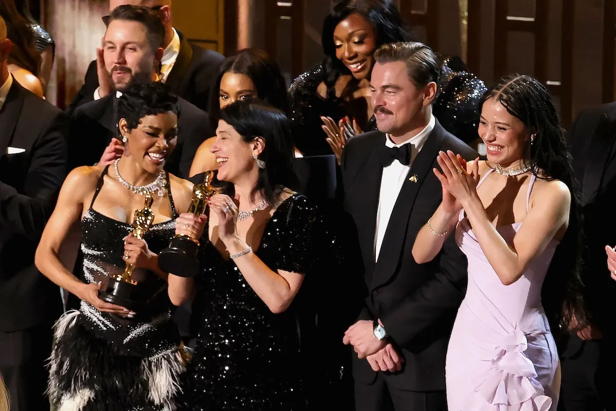 'One Battle After Another' cast during Oscars win