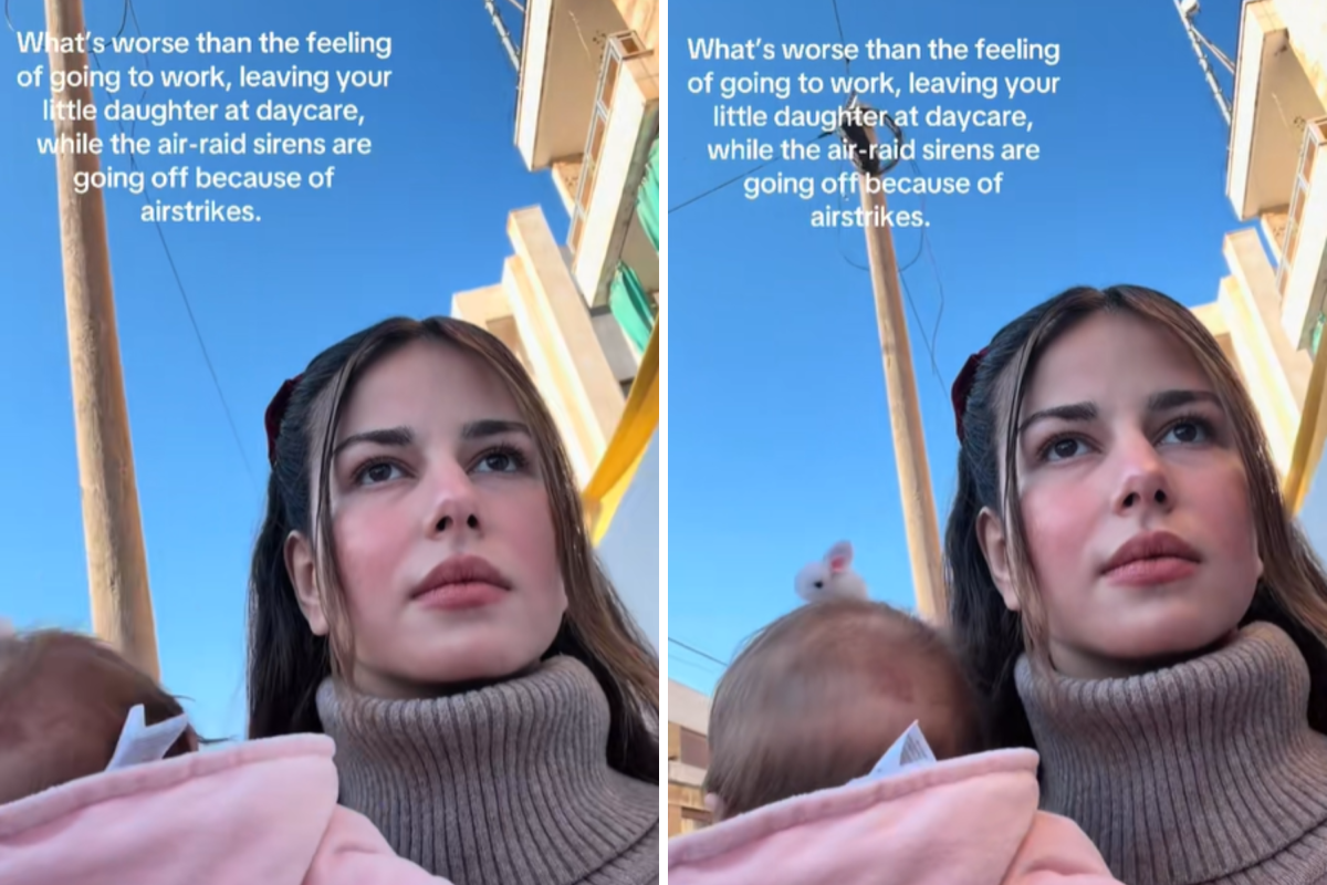 Middle East mom hears sirens while holding baby—tears at where she’s going