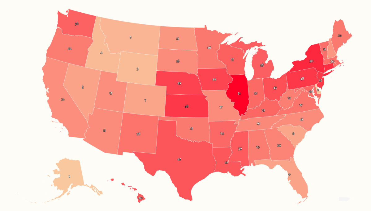 Map reveals states with highest—and lowest—tax rates
