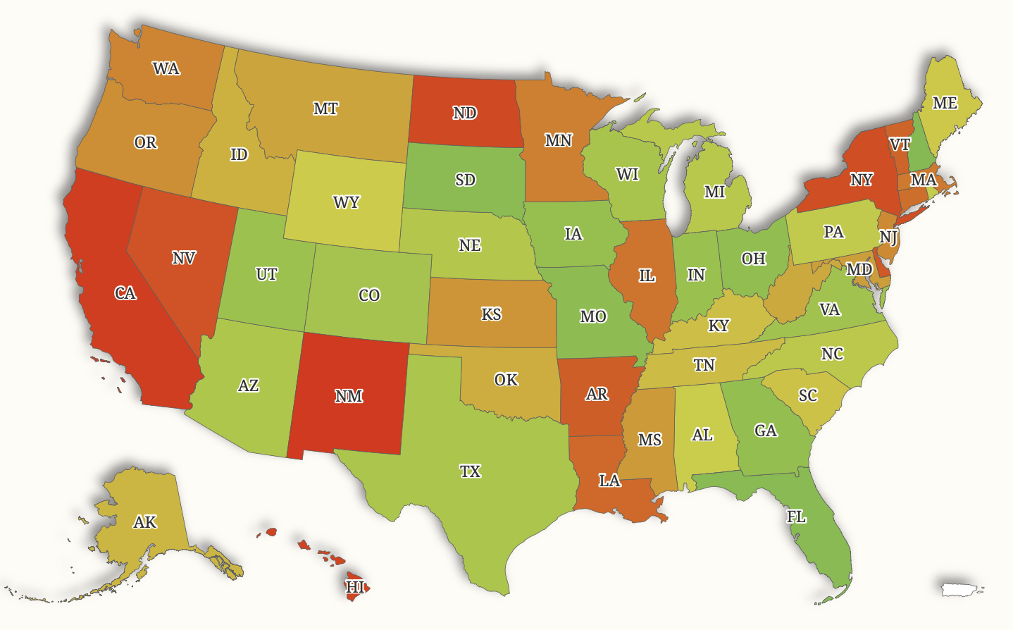 Map Shows States With Best Returns on Taxes