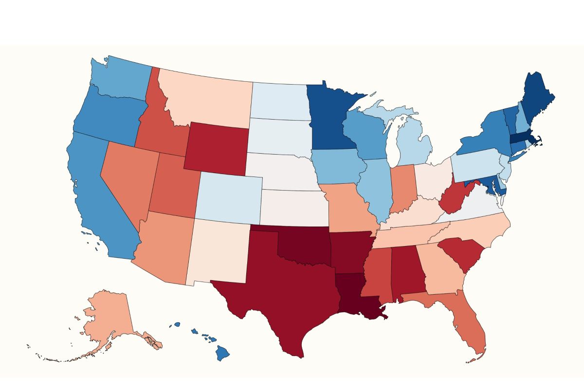 O mapa revela os melhores e piores estados para as mulheres.