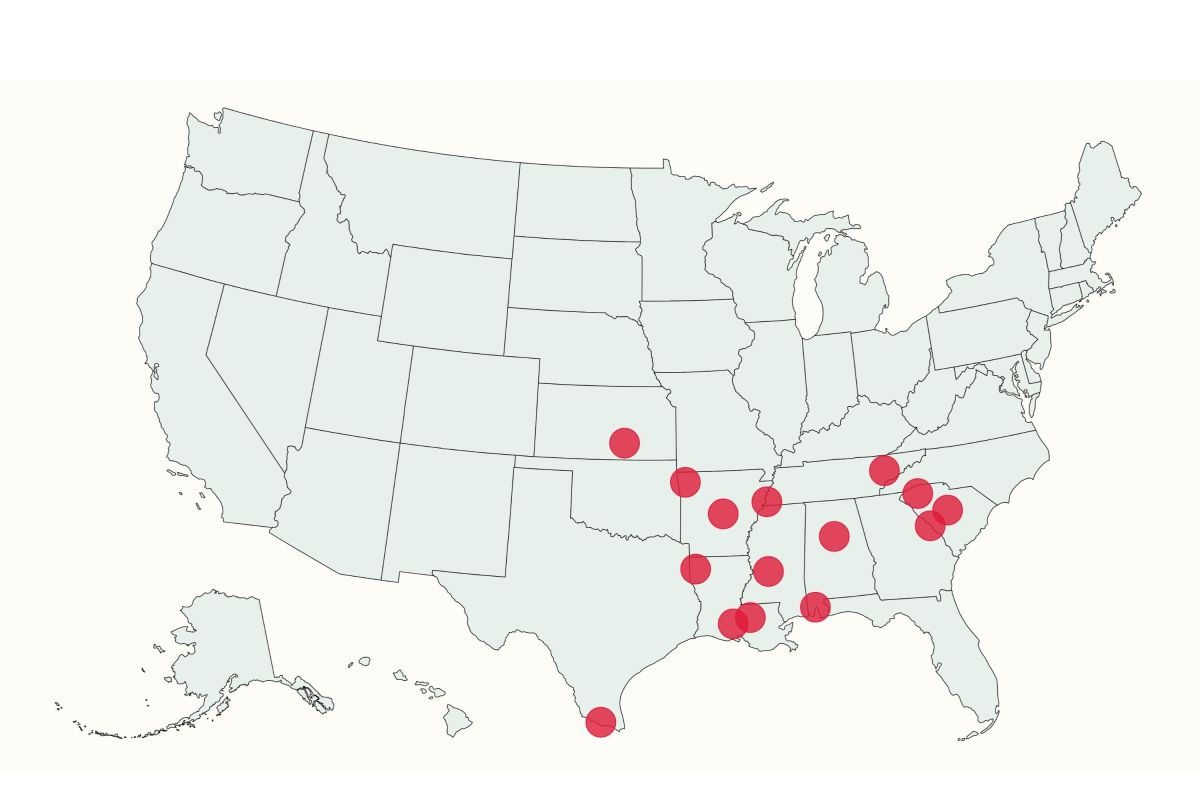 Mapa mostrando as cidades com maior excesso de peso da América