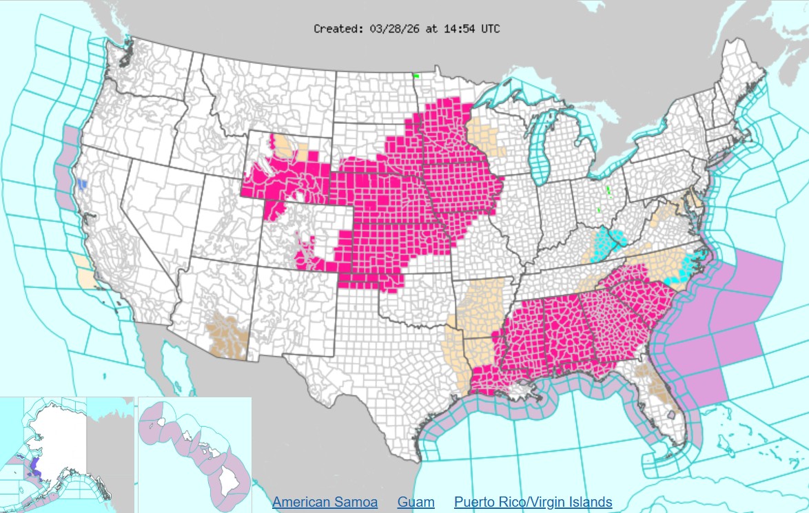 Map shows states at critical fire risk as over 100 heat records broken