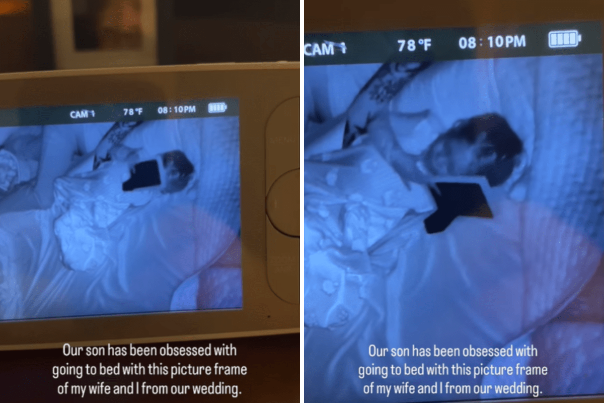 Dad wonders why nap time was taking wife so long—then checks son on monitor