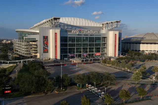 An aerial view of the NRG Stadium, one of the stadiums that will host 2026 FIFA World Cup matches, in Houston, Dec. 28, 2025.