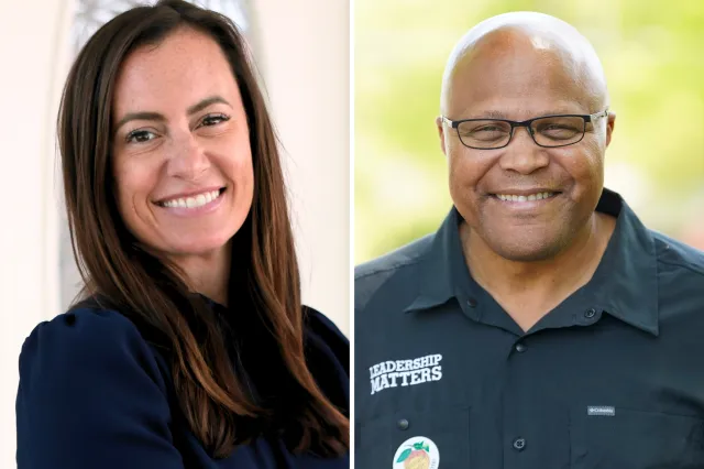 Emily Gregory is seen the day after flipping a Florida state House seat on March 25, 2026 in Jupiter, Florida and Shawn Harris poses for a portrait after a March to the Polls event on April 7, 2026 in Rome, Georgia.