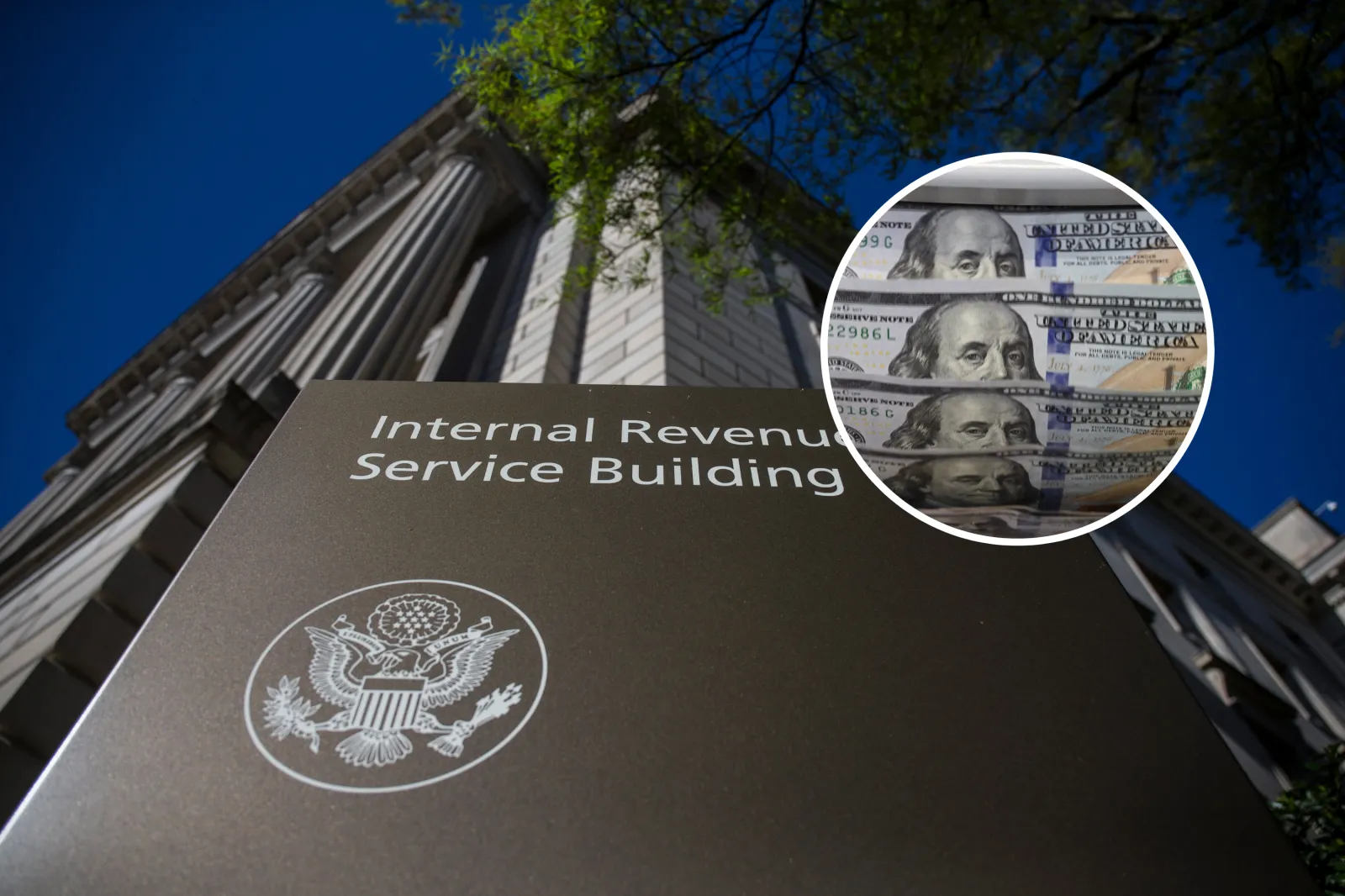 The Internal Revenue Service (IRS) building stands on April 15, 2019 in Washington, DC and a machine counting US dollar banknotes in Buenos Aires on October 22, 2025.