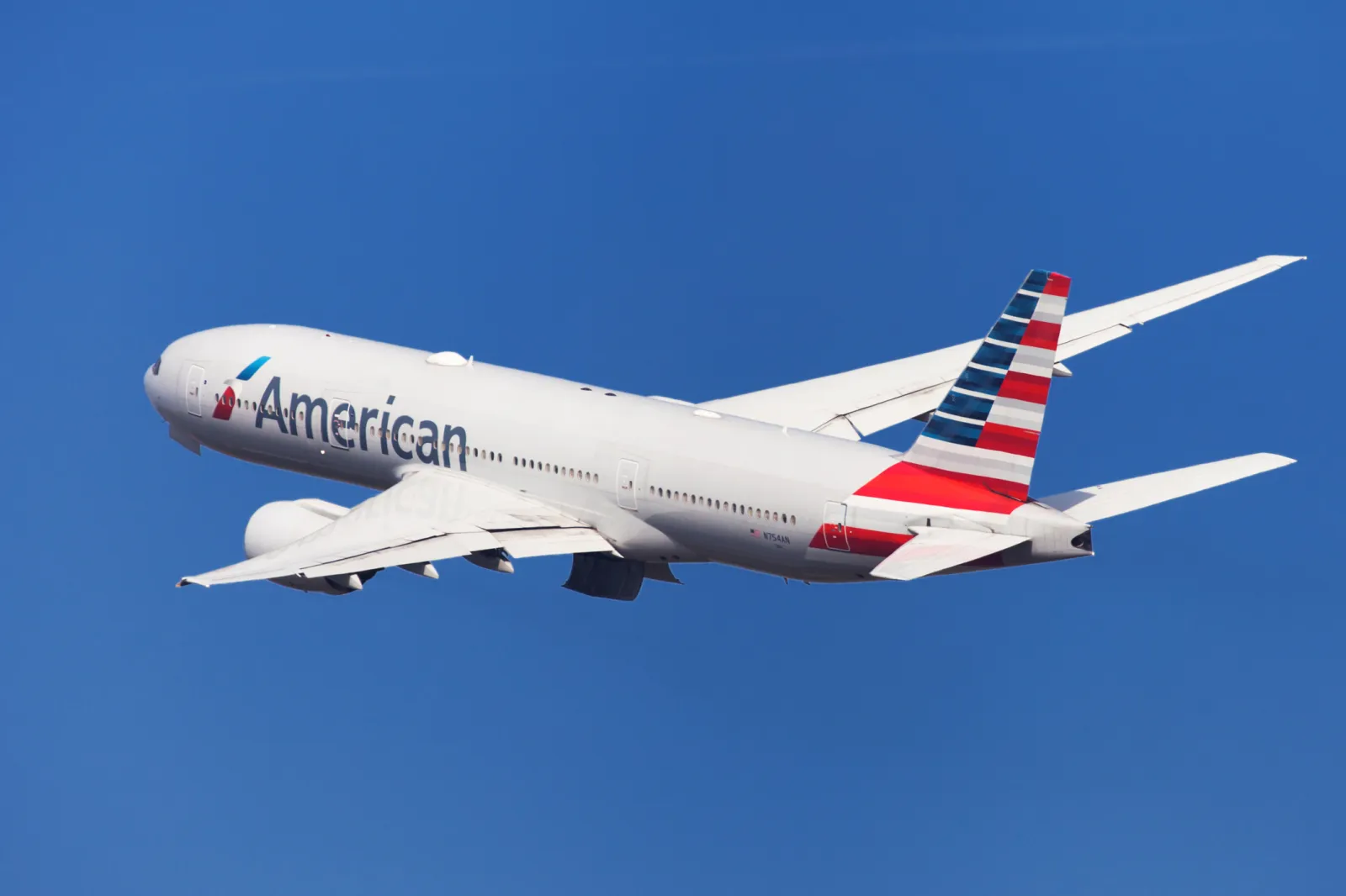 American Airlines aircraft at El Prat Airport in Barcelona, Spain.