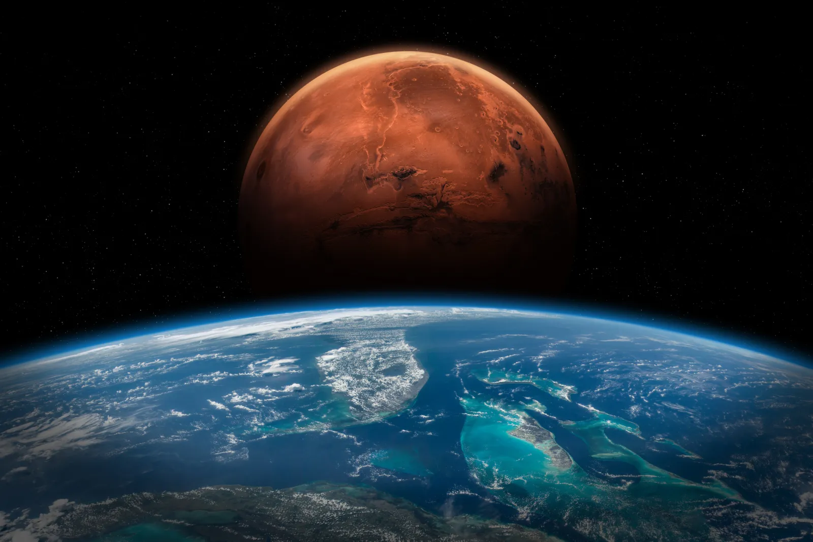 Stock image: an illustration the Earth and Mars captured in space.