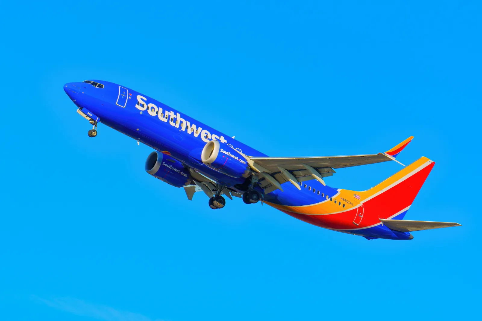 Southwest Airlines plane captured in the sky in Los Angeles, California in January 2025.