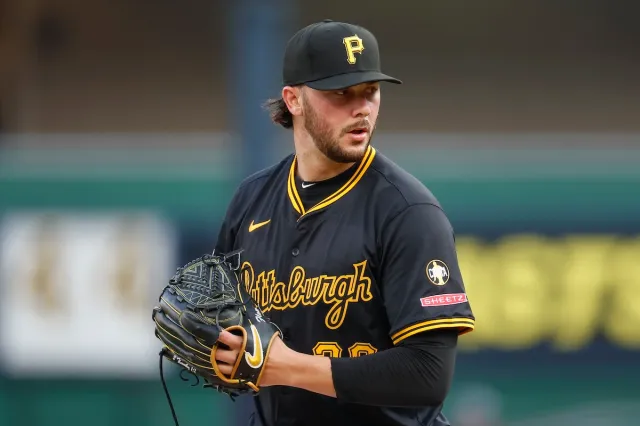 Pittsburgh Pirates pitcher Paul Skenes on the mound pitching against Los Angeles Dogers