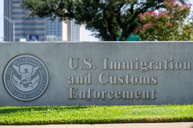 The entrance to a U.S. Immigration and Customs (ICE) detention facility is seen.