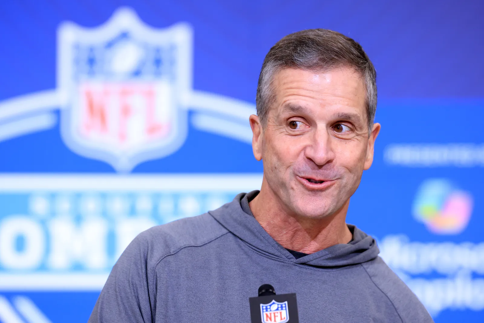 Head coach John Harbaugh of the New York Giants speaks to the media during the 2026 NFL Scouting Combine at Lucas Oil Stadium on February 24, 2026 in Indianapolis, Indiana.