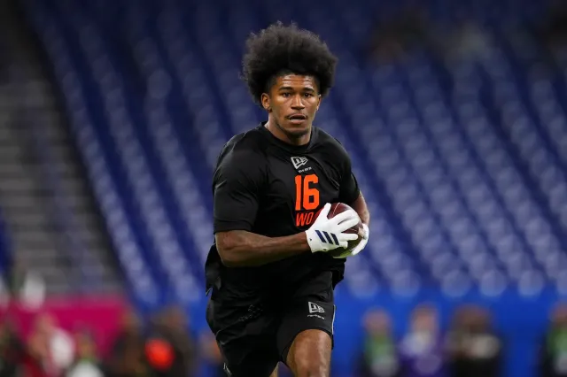 KC Concepcion at NFL Scouting Combine 2026 before NFL Draft