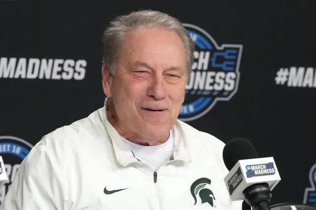 Head coach Tom Izzo of the Michigan State Spartans addresses the media during the Sweet 16 game of the 2026 NCAA Men's Basketball Tournament Sweet Sixteen on media day at Capital One Arena on March 26, 2026 in Washington, DC.