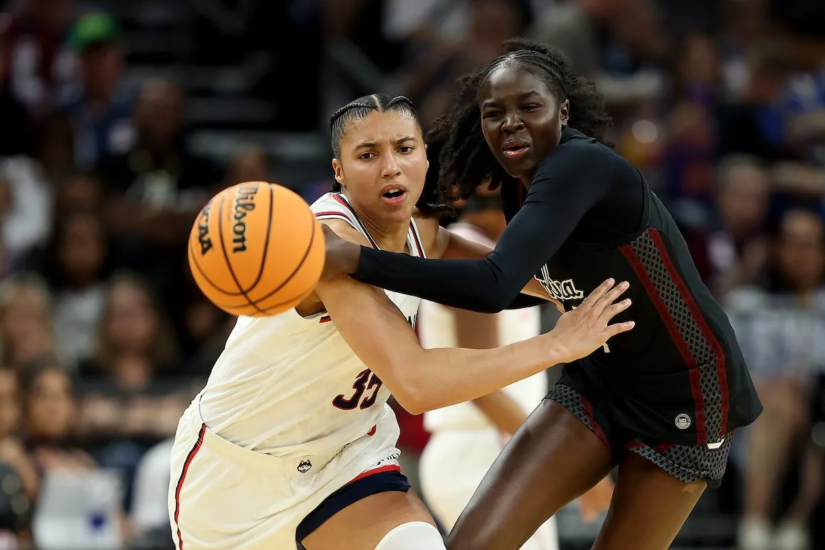 UConn star Azzi Fudd playing against South Carolina in Final Four