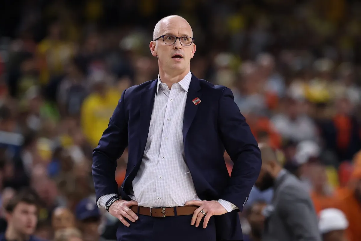 UConn head coach Dan Hurley during his team's game against Illinois in NCAA Final Four