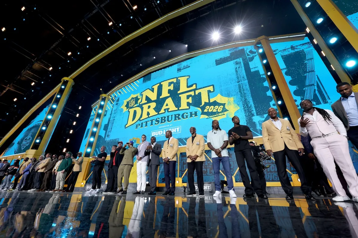 2026 NFL Draft in Pittsburgh with football stars on stage