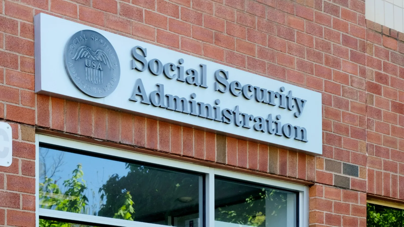 View of the Social Security Administration sign on a building wall in Massachusetts, USA, on May 10, 2024.