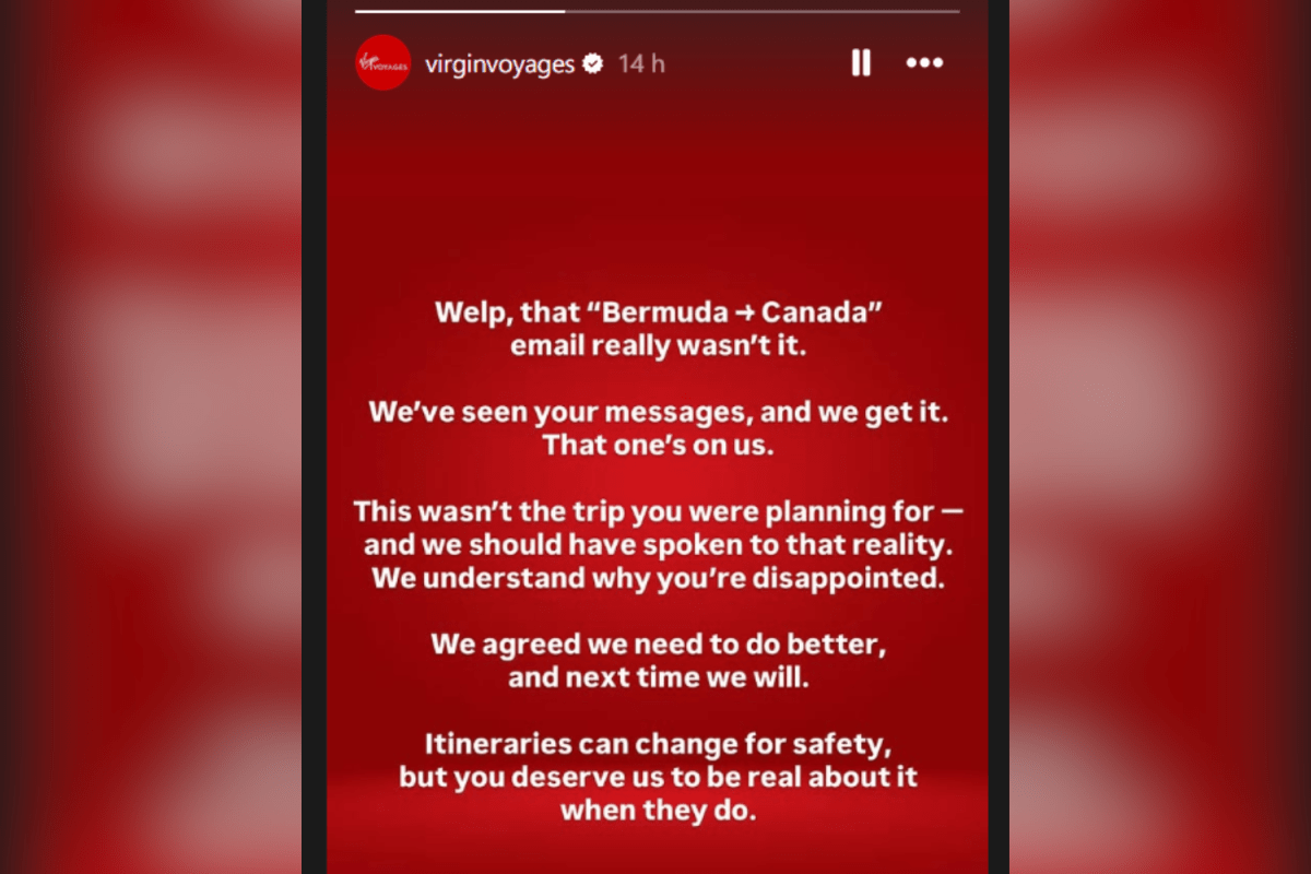 Virgin Voyages Issues Wild Apology for Changing Bermuda Route—to Canada Virgin Voyages Issues Wild Apology for Changing Bermuda Route—to Canada