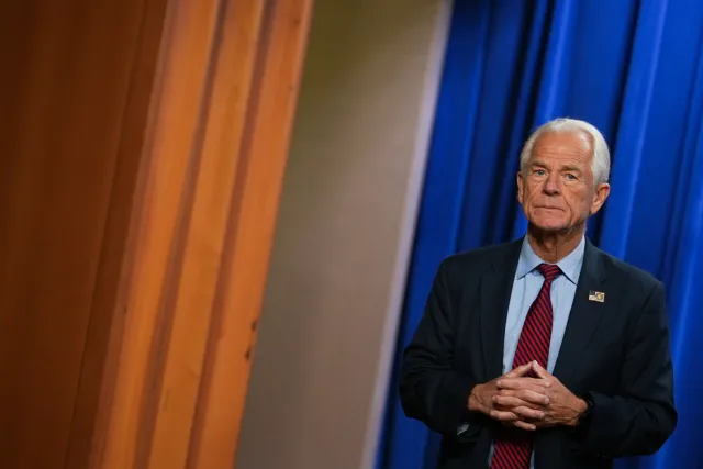 White House trade counselor Peter Navarro during a news conference at the Justice Department on May 4, 2026, in Washington.