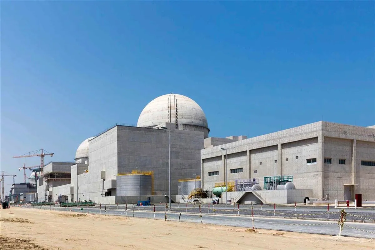 This undated photograph released by the United Arab Emirates' state-run WAM news agency shows the Barakah Nuclear Power Plant under construction in Abu Dhabi's western desert.