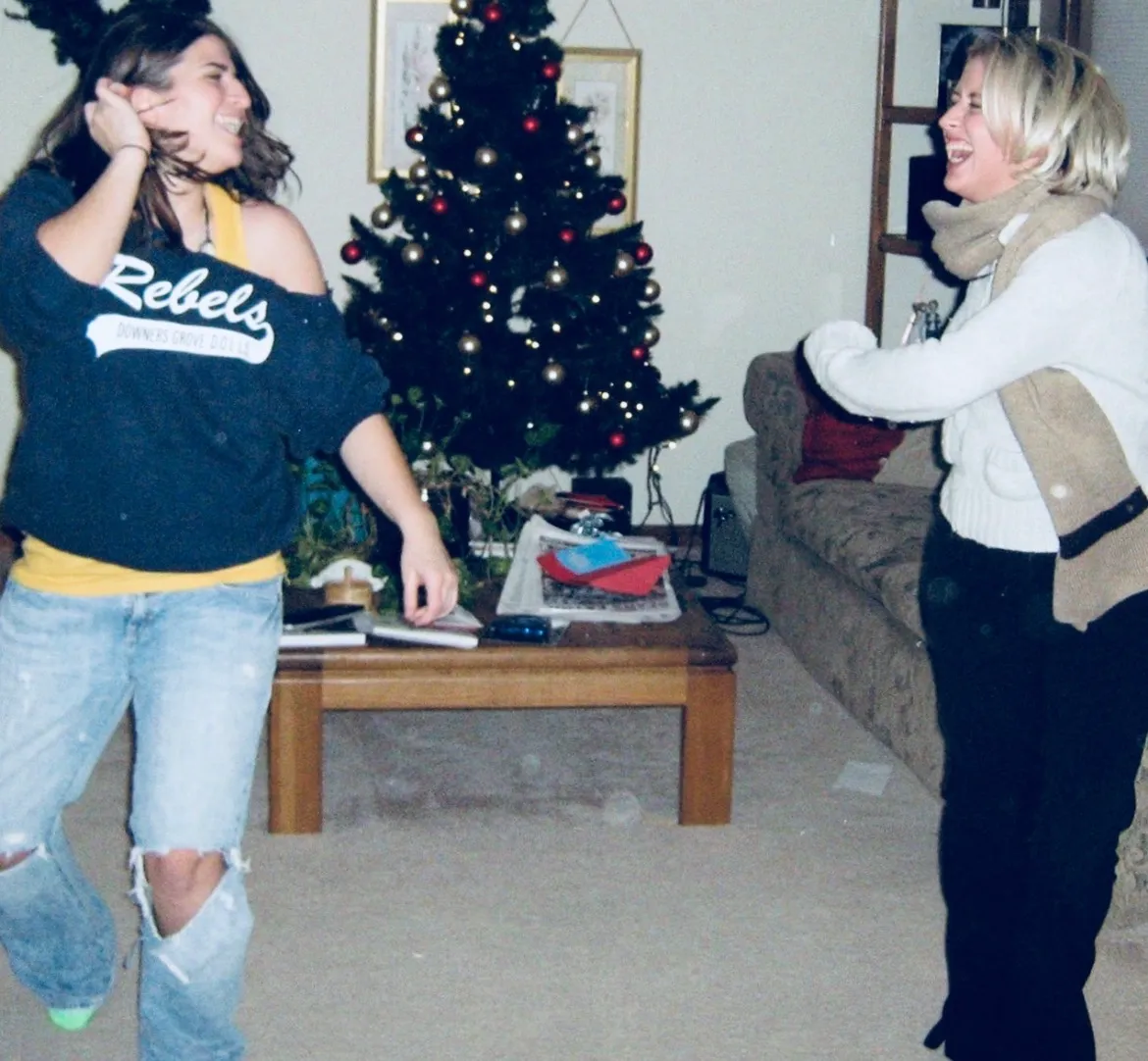 Rhodes (left) with her late sister.