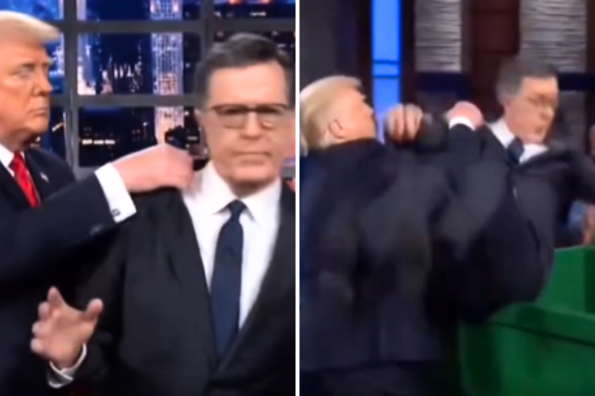 Donald Trump Posts Doctored Video Throwing Stephen Colbert Into Dumpster