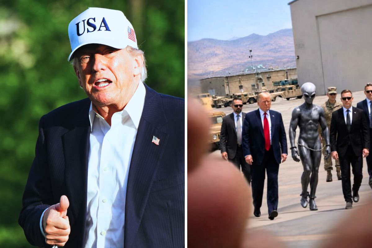 Donald Trump Shares AI Photo Of Handcuffed Alien Walking Next To Him