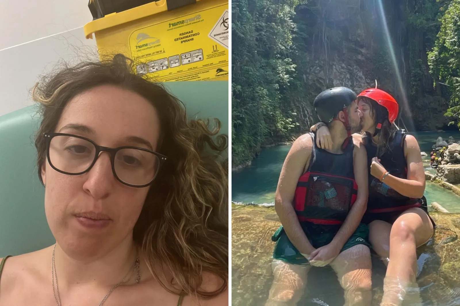 From left: Altman takes a selfie in the emergency room; and kisses a supportive partner on vacation.