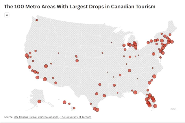 Map Shows US Cities Hit Hardest By Plunge in Canadian Tourists