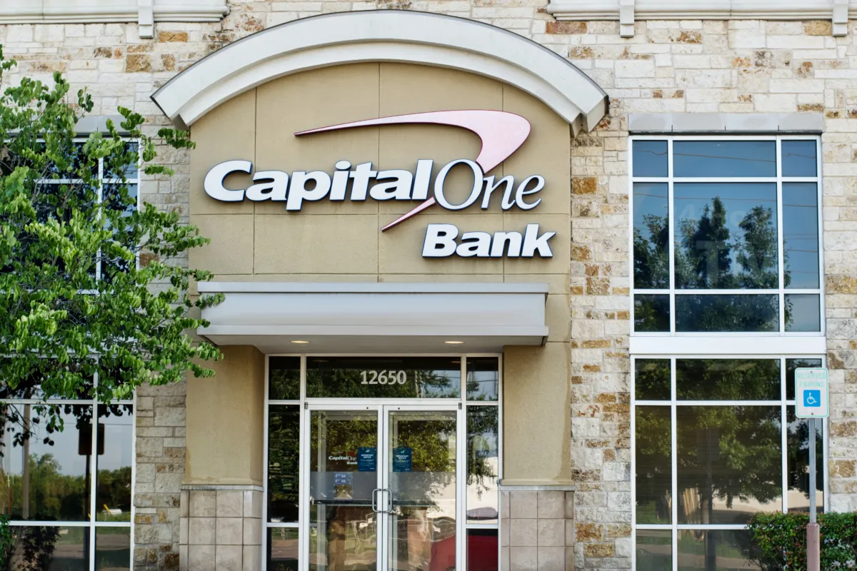 Capital One Bank exterior in Houston, Texas.
