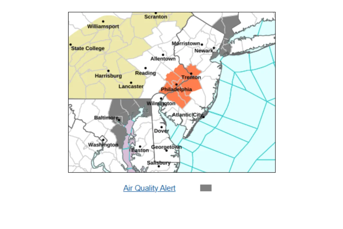 Map showing areas in Maryland impacted by poor air quality on May 18, 2026 | NWS