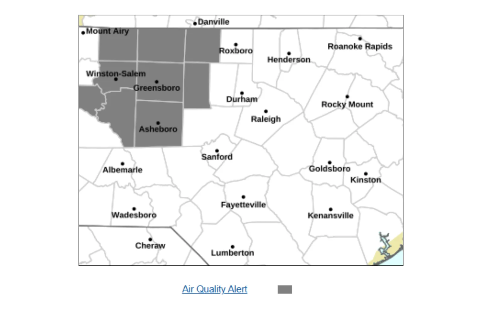 Map showing poor air quality across North Carolina on May 20, 2026 | NWS
