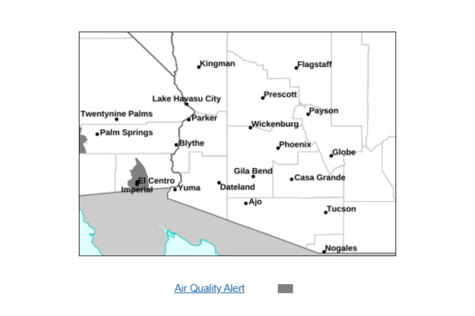 Image showing areas in southern California affected by ozone pollution on Thursday, May 21, 2026 | NWS