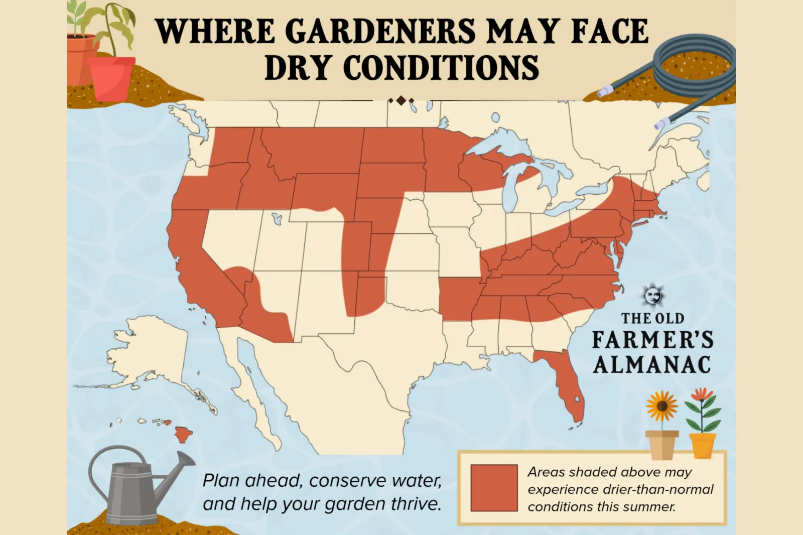 Map showing where gardeners may face drier conditions this year | Almanac