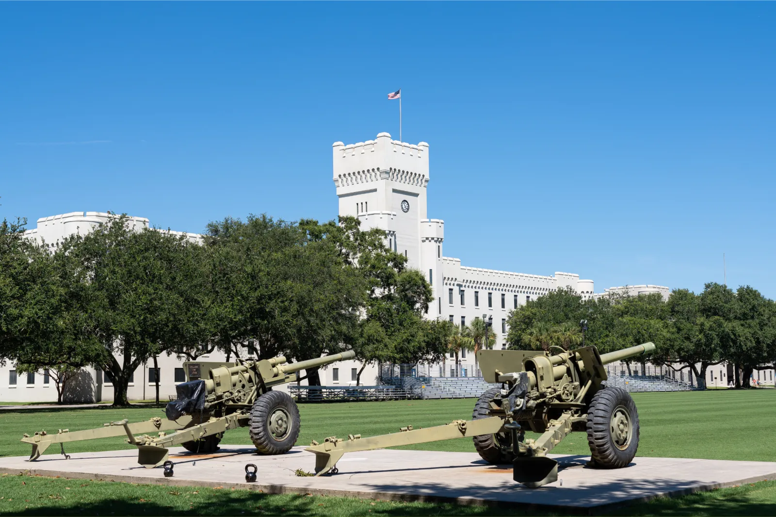 Cannons at the Citadel, the Military College of South Carolina in Charleston, South Carolina.