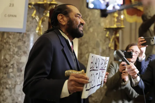 Al Green after being ejected from the chamber during President Donald Trump's State of the Union address during a Joint Session of Congress at the U.S. Capitol on February 24, 2026, in Washington, DC.
