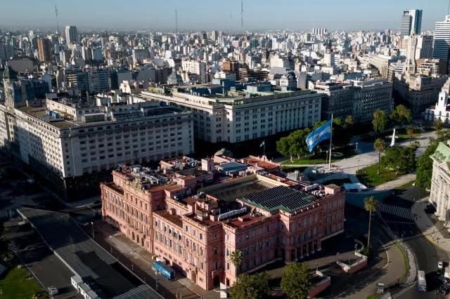 A view of Government House also known as Casa Rosada in Buenos Aires, Argentina, Sunday, Nov. 19, 2023.