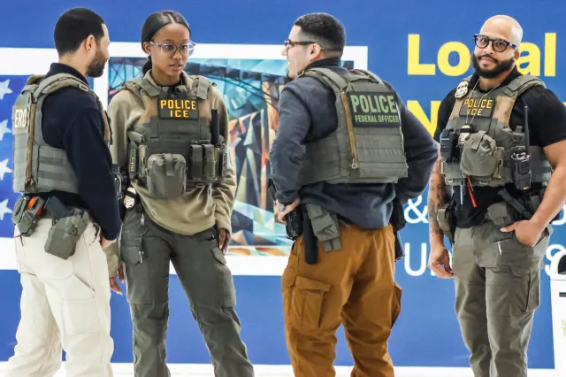 File image: Federal law enforcement agents, including some with US Immigration and Customs Enforcement (ICE), stand inside Newark Liberty International Airport in Newark, New Jersey, on March 23, 2026.