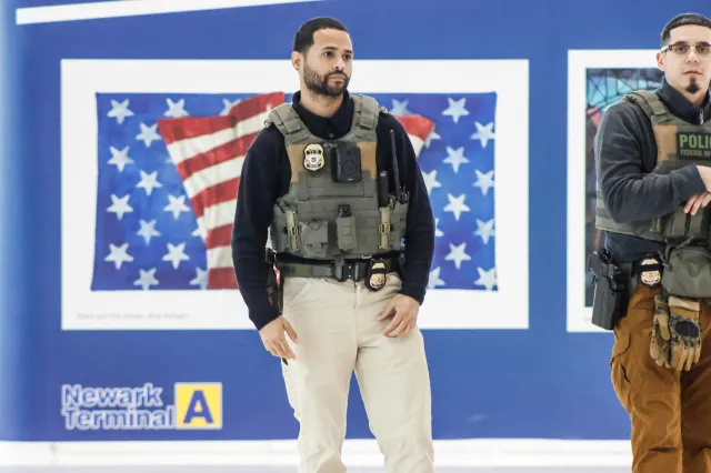 File image: Federal law enforcement agents stand inside Newark Liberty International Airport in Newark, New Jersey, on March 23, 2026.